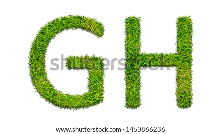 English letters from green grass on a white background. Font G,H