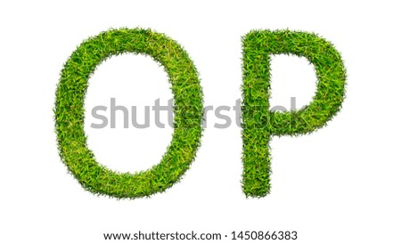 English letters from green grass on a white background. Font O,P