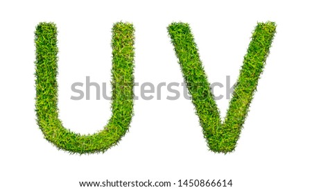 English letters from green grass on a white background. Font U,V