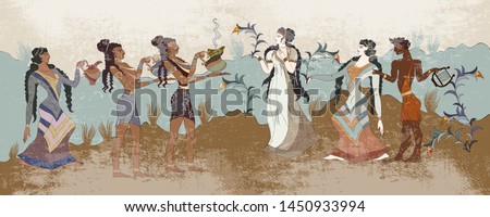 Minoan civilization. Ancient Greece frescos. Ancient Crete. Heraklion. Knossos murals mythology  Royalty-Free Stock Photo #1450933994