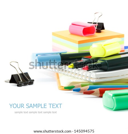 School supplies on white background Royalty-Free Stock Photo #145094575