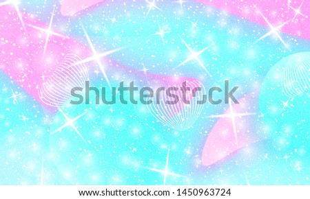 Unicorn pattern. Fairy background. Mermaid rainbow. Holographic magic stars. Fantasy universe. Rainbow unicorn background.