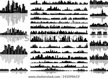 various vector isolated skylines silhouettes Royalty-Free Stock Photo #145098619
