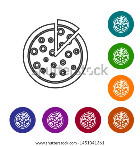 Grey Pizza line icon isolated on white background. Set icon in color circle buttons. Vector Illustration