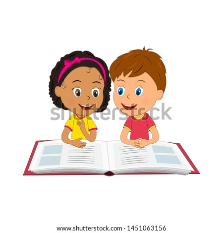 kids,boy and girl read a book, illustration, vector