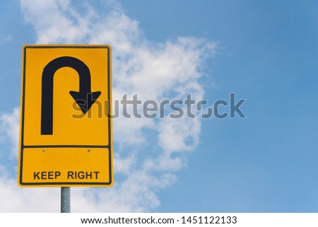 U-turn traffic sign, U-turn Separated from the background clipping part