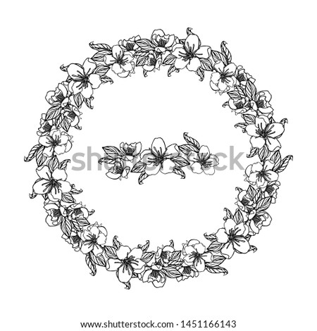 floral design element wreath from cherry flowers, isolated on white background. stock vector illustration.