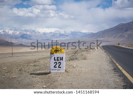 Leh Milestone. Road to Leh. Royalty-Free Stock Photo #1451168594