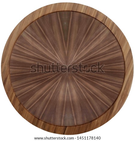 dark brown wooden round table top, framed circle panel with centered grain pattern