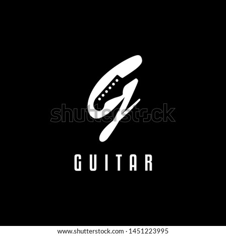 Initial Letter G with Guitar Instrument Headstock as negative space for Music Band Guitarist logo design