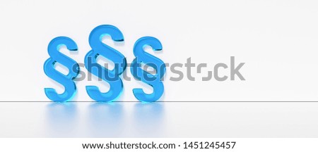 blue paragraph signs on white background with empty space on right side. Symbol of Law and Justice