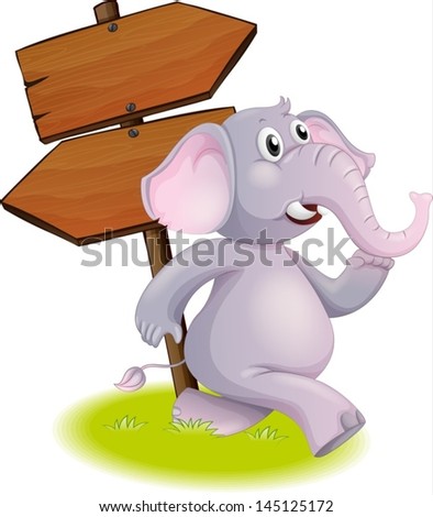 Illustration of a gray elephant following the direction on a white background