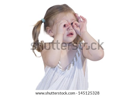 cute girl playing on white background