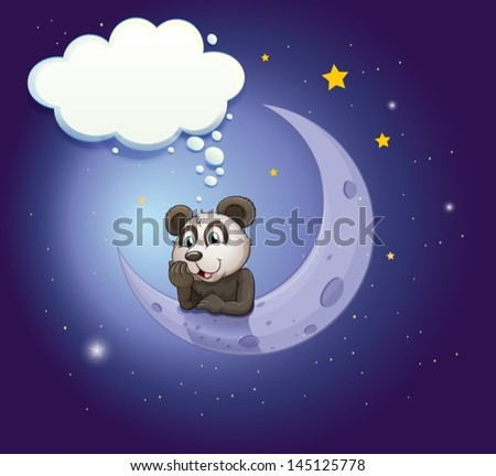 Illustration of a panda thinking at the crescent moon with an empty callout