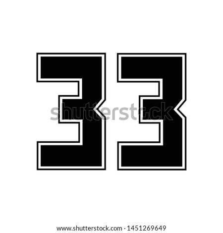 thirty three number vector, 33 numbers on the sport player's t-shirt template, template logo numeric on clothes