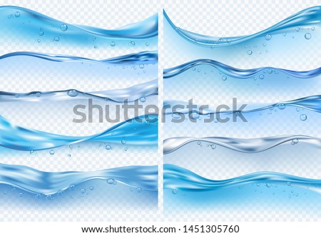 Wave realistic splashes. Liquid water surface with bubbles and splashes ocean or sea vector backgrounds on transparent background Royalty-Free Stock Photo #1451305760
