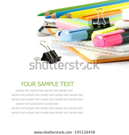 School supplies on white background Royalty-Free Stock Photo #145136458