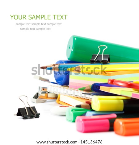 School supplies on white background Royalty-Free Stock Photo #145136476