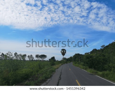 Sky, beautiful​ trees​ work with​ the​ cars path Royalty-Free Stock Photo #1451396342