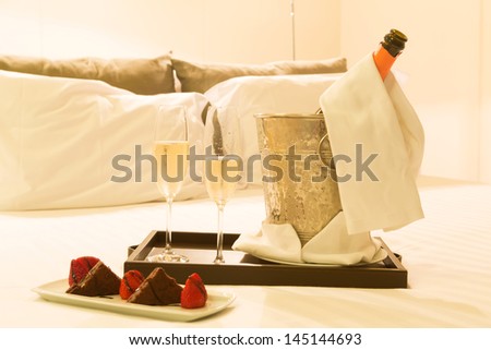 Hotel room shot - Honeymoon concept Royalty-Free Stock Photo #145144693