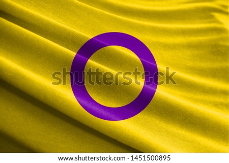Realistic flag of intersex pride on the wavy surface of fabric