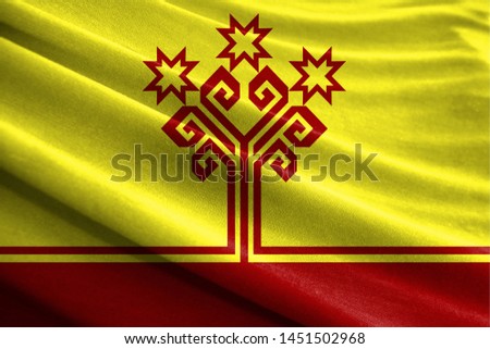 Realistic flag of Chuvashia on the wavy surface of fabric