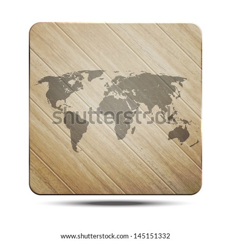 new wooden icon with world map can use like vintage design element