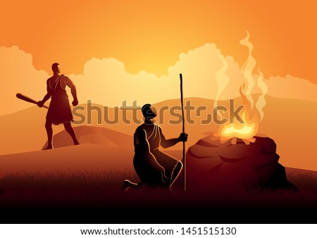 Biblical vector illustration series. Cain and Abel, God favored Abel's sacrifice instead of Cain's. Cain then murdered Abel Royalty-Free Stock Photo #1451515130