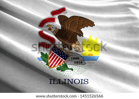 Realistic flag State of Illinois on the wavy surface of fabric