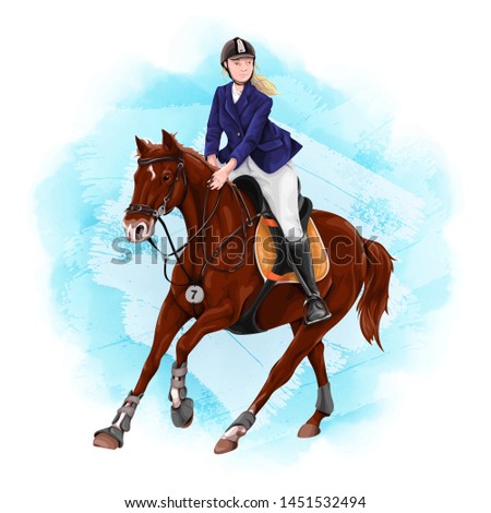 Woman Horseback Riding. Equestrian Sport.