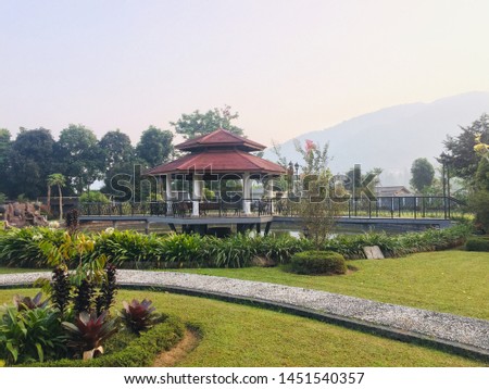 Gazebo pavillion is place where people gather with their family or friends. it is located usually in the edge of garden with a well-crafted duck pond below it or next to lake. what a beauty landmark