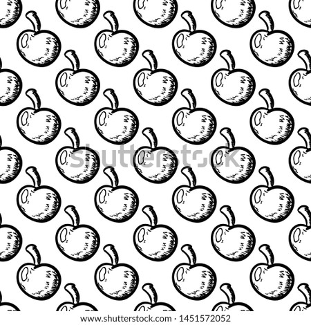 Handdrawn seamless pattern apple doodle icon. Hand drawn black sketch. Sign cartoon symbol. Decoration element. White background. Isolated. Flat design. Vector illustration.