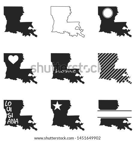 Louisiana Map. Symbol Icon Set. Flat Vector Art Design. Clip Art Logo Collection.