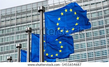 European Union Flags in Brussels Royalty-Free Stock Photo #1451654687