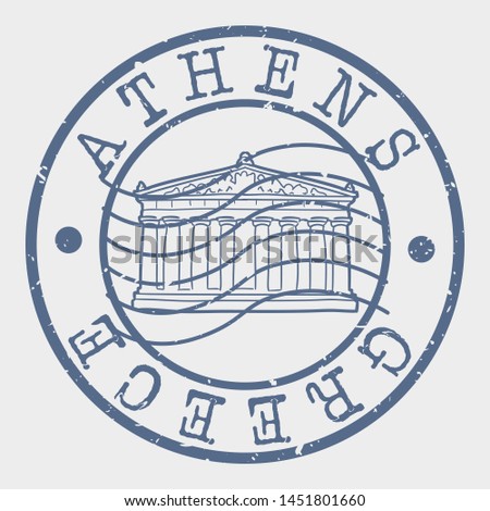 Athens Greece Stamp. Pantheon Silhouette Seal. Round Design. Vector Icon. Design Retro Insignia.