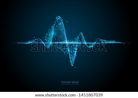 Low poly heart beat 3D wave on dark background. Abstract heartbeat or cardiogram in form of line, dot and polygon. Digital music sound vector network. Futuristic wireframe curve of cardiology rhythm. Royalty-Free Stock Photo #1451807039