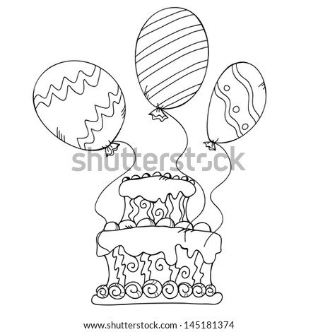Icon birthday cake with balloons - raster version