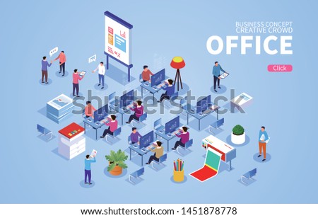 Isometric office scene with businessman at work Royalty-Free Stock Photo #1451878778