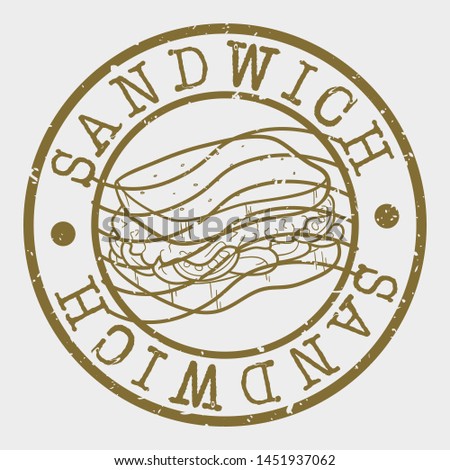 Sandwich Stamp. Fast Food Silhouette Seal. Round Design. Vector Icon. Design Retro Insignia.