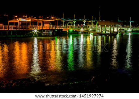 A night landscape of a harbor in Galapagos. 