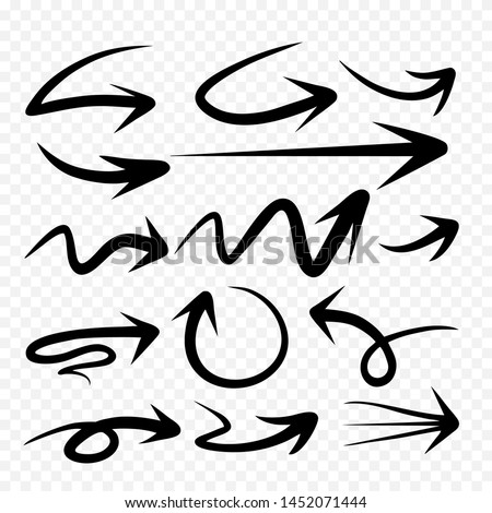 Set of Arrow Hand Drawn Design Element.Vector abstract black hand drawn arrows set on white background 