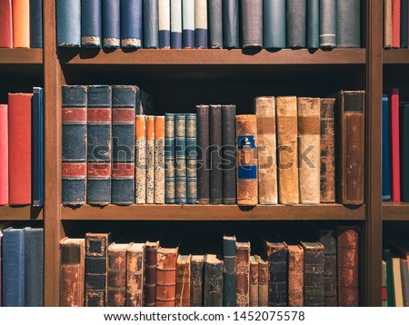 Old ancient Books on Bookshelf History book Vintage collection