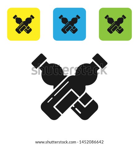 Black Crossed bottle of water icon isolated on white background. Soda aqua drink sign. Set icons colorful square buttons. Vector Illustration