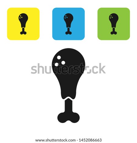 Black Chicken leg icon isolated on white background. Chicken drumstick. Set icons colorful square buttons. Vector Illustration