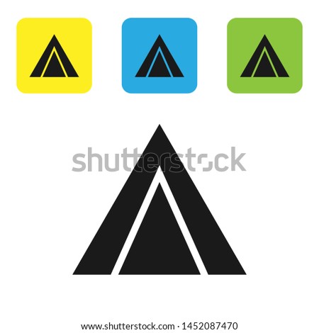 Black Tourist tent icon isolated on white background. Camping symbol. Set icons colorful square buttons. Vector Illustration