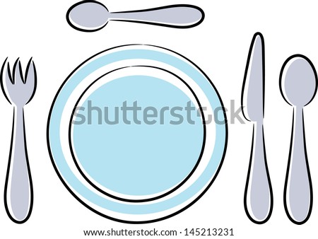 Table place setting, utensils, fork, knife, spoon, plate