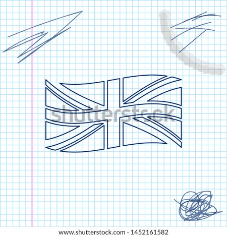 Flag of Great Britain line sketch icon isolated on white background. UK flag sign. Official United Kingdom flag sign. British symbol. Vector Illustration