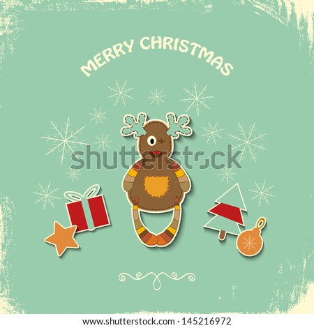 Merry Christmas card with christmas deer. Vector illustration for your design.