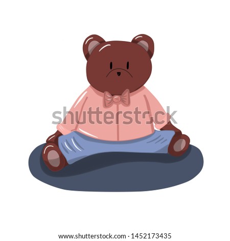 toy bear in a pink shirt and blue pants waiting for his mistress
