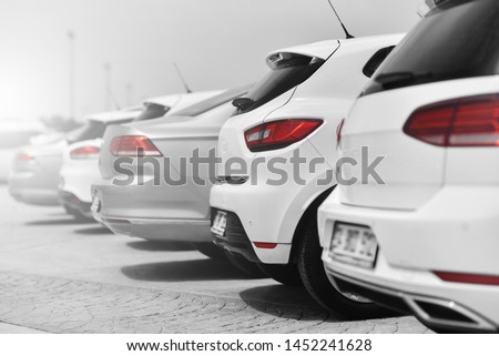 car parking of dealership  in black and white style Royalty-Free Stock Photo #1452241628